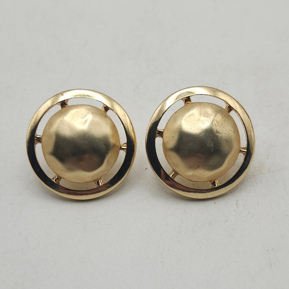 Vintage JJG Jonette Jewelry Gallery Hammered Gold Tone Clip On Button Earrings